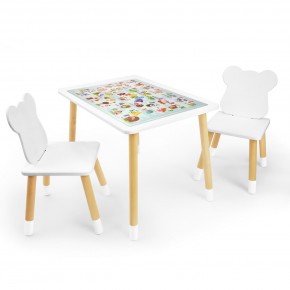 Детский комплект стол и два стула Мишка Rolti Baby с накладкой Алфавит (белая столешница/белое сиденье/береза ножки) в Нефтекамске - neftekamsk.ok-mebel.com | фото