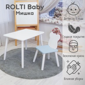 Детский комплект стол и стул «Мишка» Rolti Baby  (голубая столешница/голубое сиденье/белые ножки) в Нефтекамске - neftekamsk.ok-mebel.com | фото