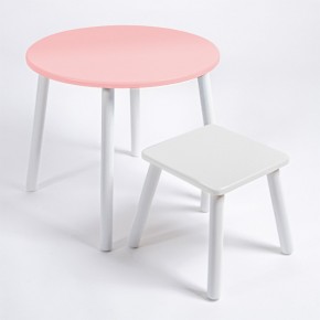 Детский комплект стол КРУГЛЫЙ  и табурет Rolti Baby (розовая столешница/белое сиденье/белые ножки) в Нефтекамске - neftekamsk.ok-mebel.com | фото