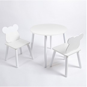 Комплект детский стол КРУГЛЫЙ и два стула МИШКА ROLTI Baby (белая столешница/белое сиденье/белые ножки) в Нефтекамске - neftekamsk.ok-mebel.com | фото 1