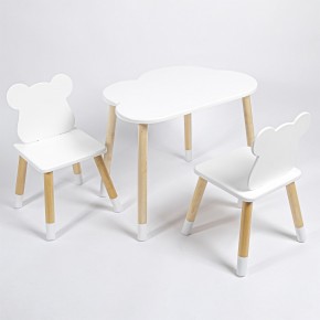 Комплект детский стол ОБЛАЧКО и два стула МИШКА  ROLTI Baby (белая столешница/белое сиденье/береза ножки) в Нефтекамске - neftekamsk.ok-mebel.com | фото