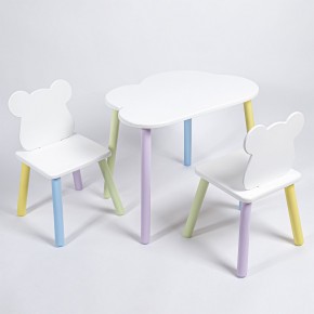Комплект детский стол ОБЛАЧКО и два стула МИШКА ROLTI Baby (белая столешница/белое сиденье/цветные ножки) в Нефтекамске - neftekamsk.ok-mebel.com | фото
