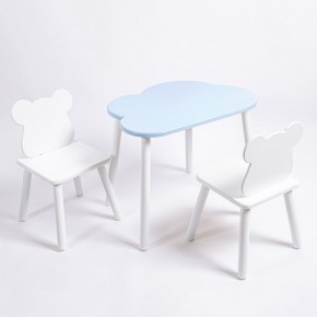 Комплект детский стол ОБЛАЧКО и два стула МИШКА ROLTI Baby (голубая столешница/белое сиденье/белые ножки) в Нефтекамске - neftekamsk.ok-mebel.com | фото 1