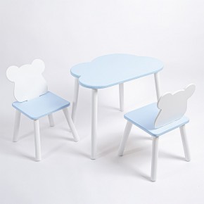Комплект детский стол ОБЛАЧКО и два стула МИШКА ROLTI Baby (голубая столешница/голубое сиденье/белые ножки) в Нефтекамске - neftekamsk.ok-mebel.com | фото