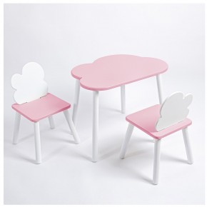 Комплект детский стол ОБЛАЧКО и два стула ОБЛАЧКО ROLTI Baby (розовая столешница/розовое сиденье/белые ножки) в Нефтекамске - neftekamsk.ok-mebel.com | фото 1