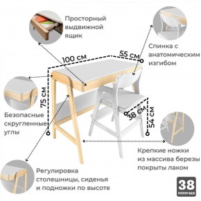 Комплект растущий стол и стул 38 попугаев «Вуди» (Белый, Без покрытия) в Нефтекамске - neftekamsk.ok-mebel.com | фото
