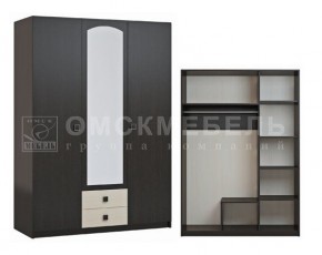 Шкаф 3-х дверный с 2 ящиками с зеркалом Шк51 МС Люсси (венге/дуб девон) в Нефтекамске - neftekamsk.ok-mebel.com | фото