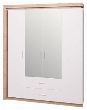 Шкаф для одежды с ящиками 4-х створчатый с зеркалом Люмен 16 в Нефтекамске - neftekamsk.ok-mebel.com | фото 1