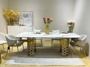 Стол CHIAVARI 220 KL-188 Контрастный мрамор матовый, итальянская керамика / Шампань, ®DISAUR в Нефтекамске - neftekamsk.ok-mebel.com | фото 2