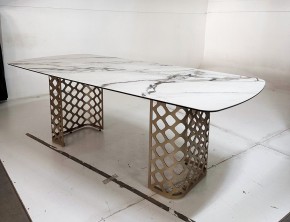 Стол CHIAVARI 220 KL-188 Контрастный мрамор матовый, итальянская керамика / Шампань, ®DISAUR в Нефтекамске - neftekamsk.ok-mebel.com | фото 6